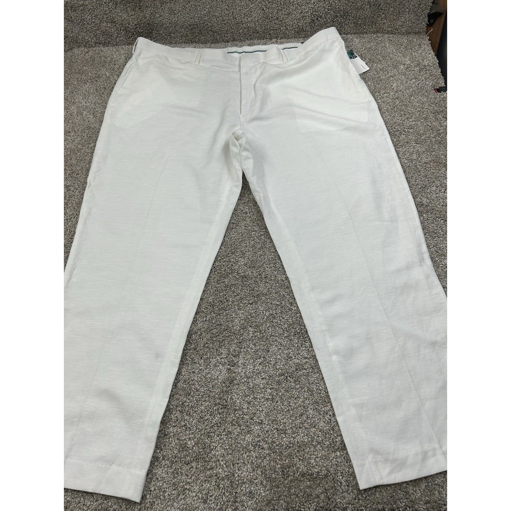 New Cubavera Linen Blend Pants Mens 48X32 White Flat Front Straight #0288 - Picture 2 of 8